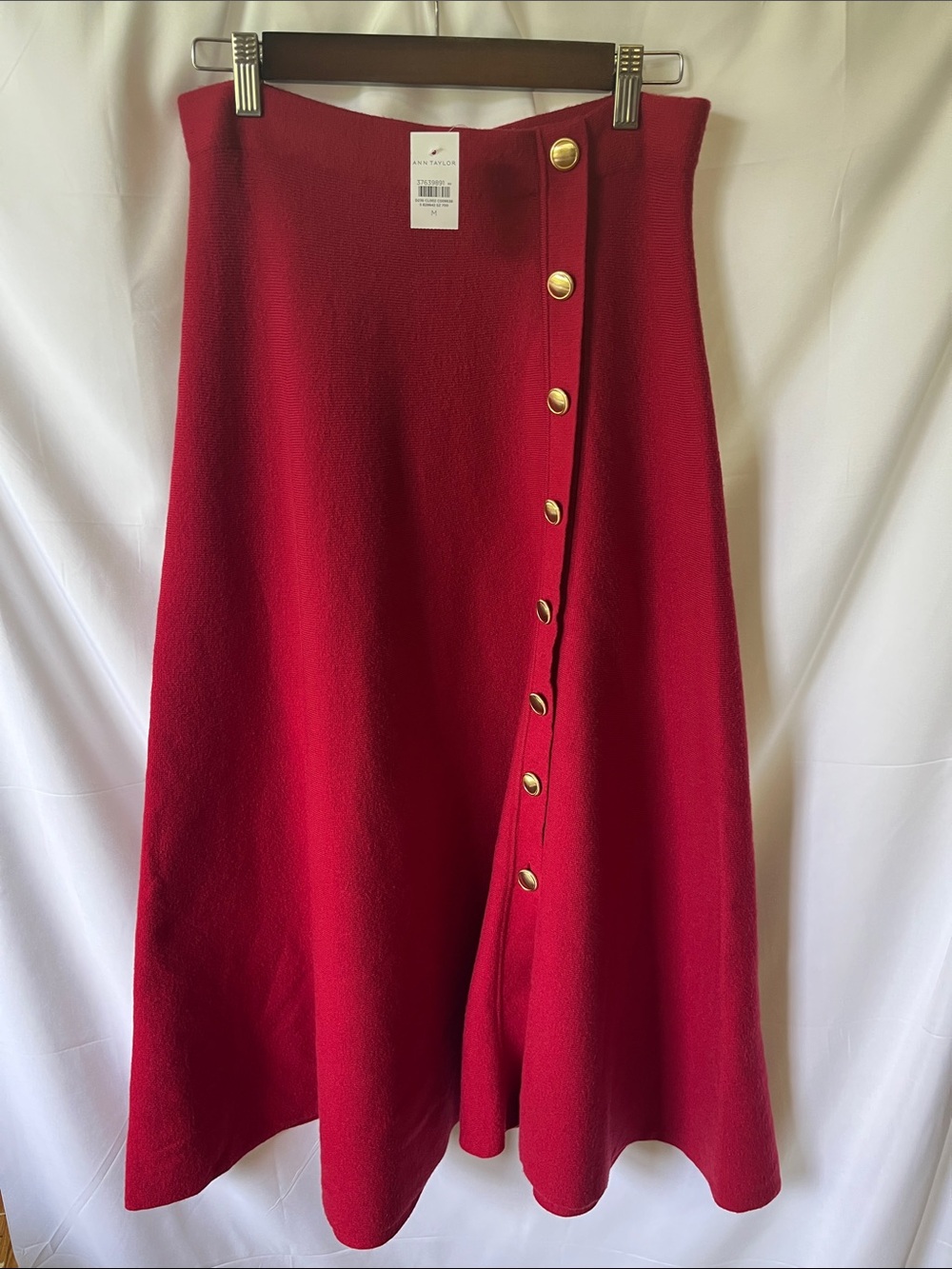 Ann Taylor Red A-Line Skirt with Gold Buttons